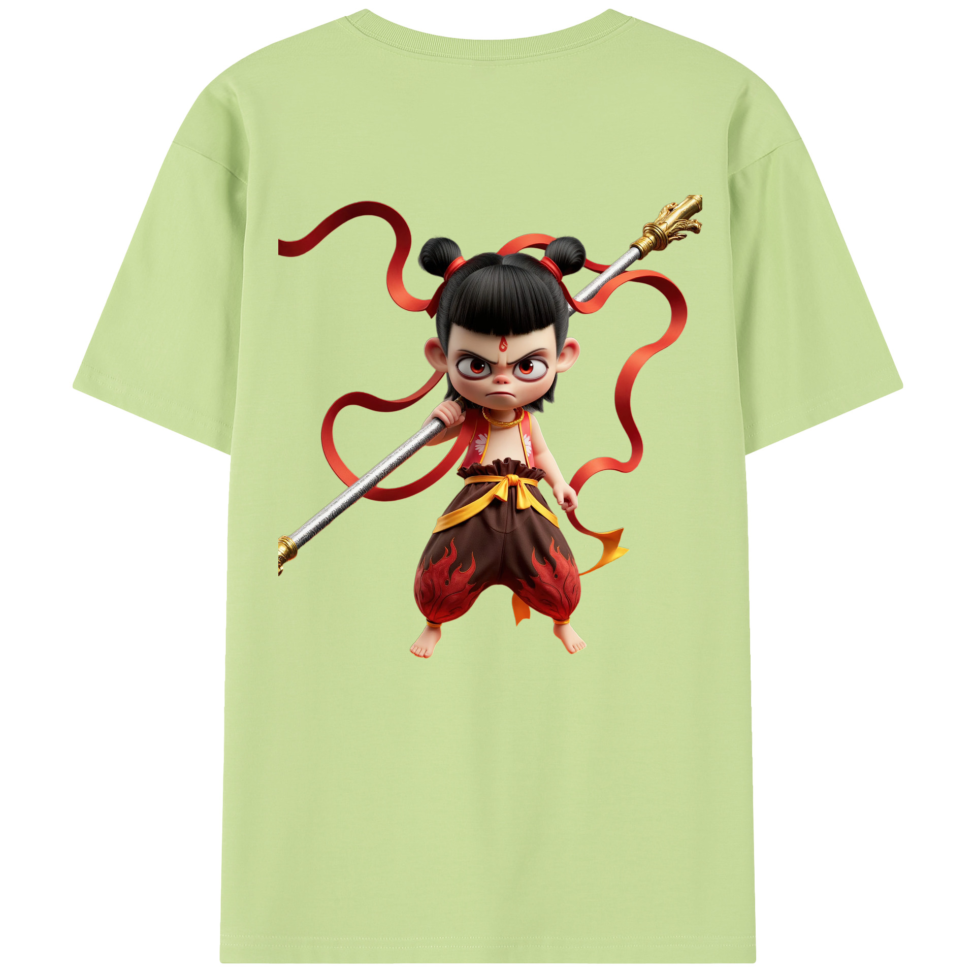 （画像用） Ne Zha 2 ナタ 魔童の大暴れ 綿100％半袖Tシャツ（背面プリント）